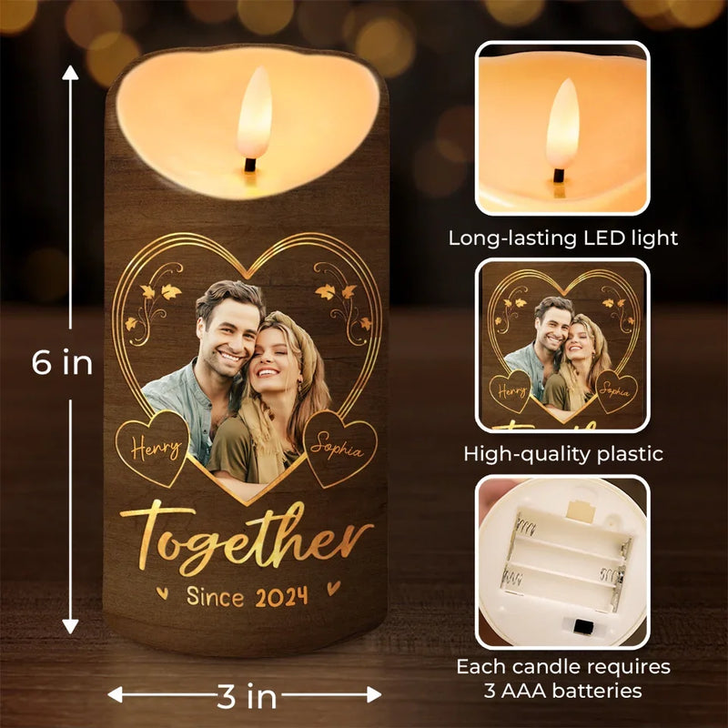 Custom Photo Love Is A Journey Best Traveled Together - Couple Personalized Custom LED Candle - Christmas Gift For Husband Wife, Anniversary