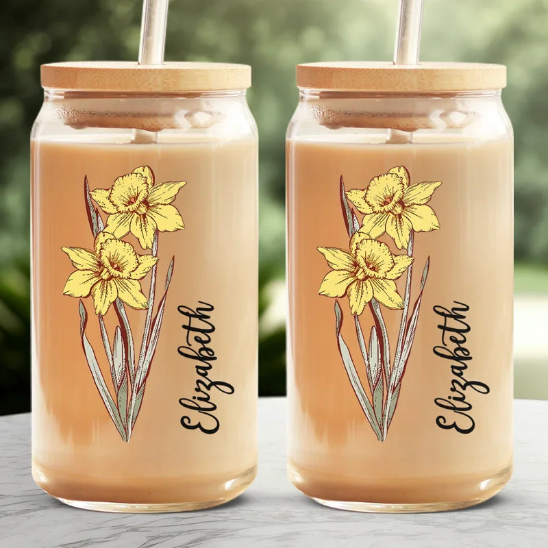 Like A Rose, You Brighten My Day - Bestie Personalized Custom Glass Cup, Iced Coffee Cup - Christmas Gift For Best Friends, BFF, Sisters