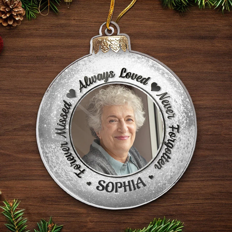 Custom Photo In Our Hearts, Their Love Blossoms Still - Memorial Personalized Custom Ornament - Acrylic Custom Shaped - Sympathy Gift, Christmas Gift For Family Members