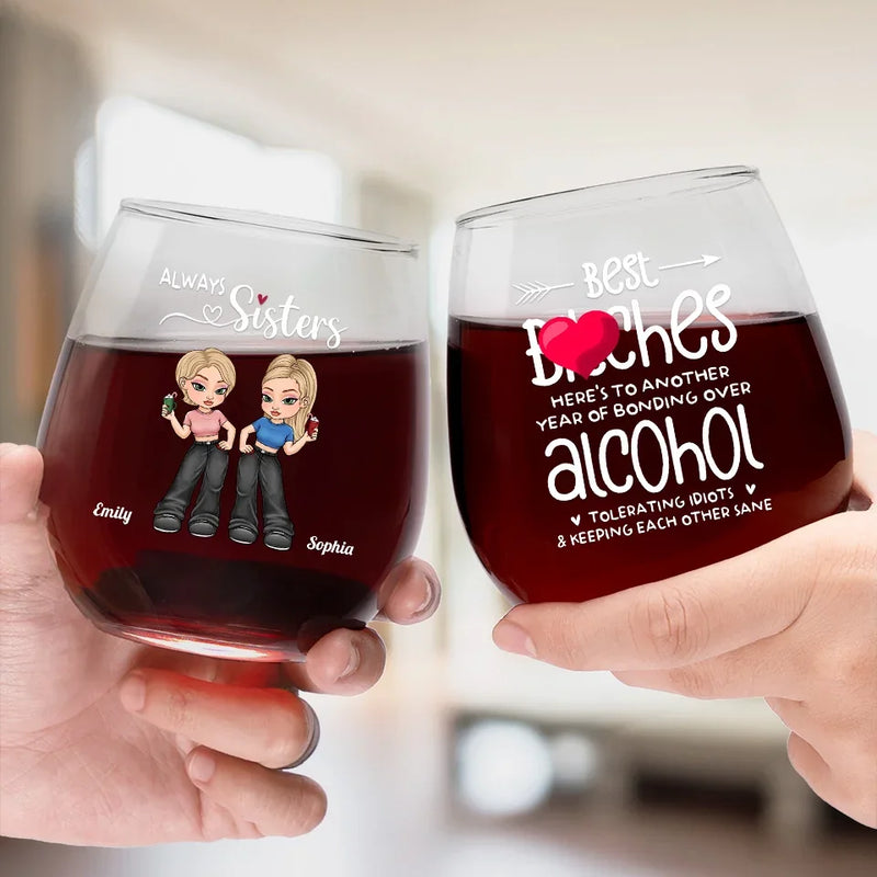Custom Name Sister Bestie Gifts - Personalized Wine Glass