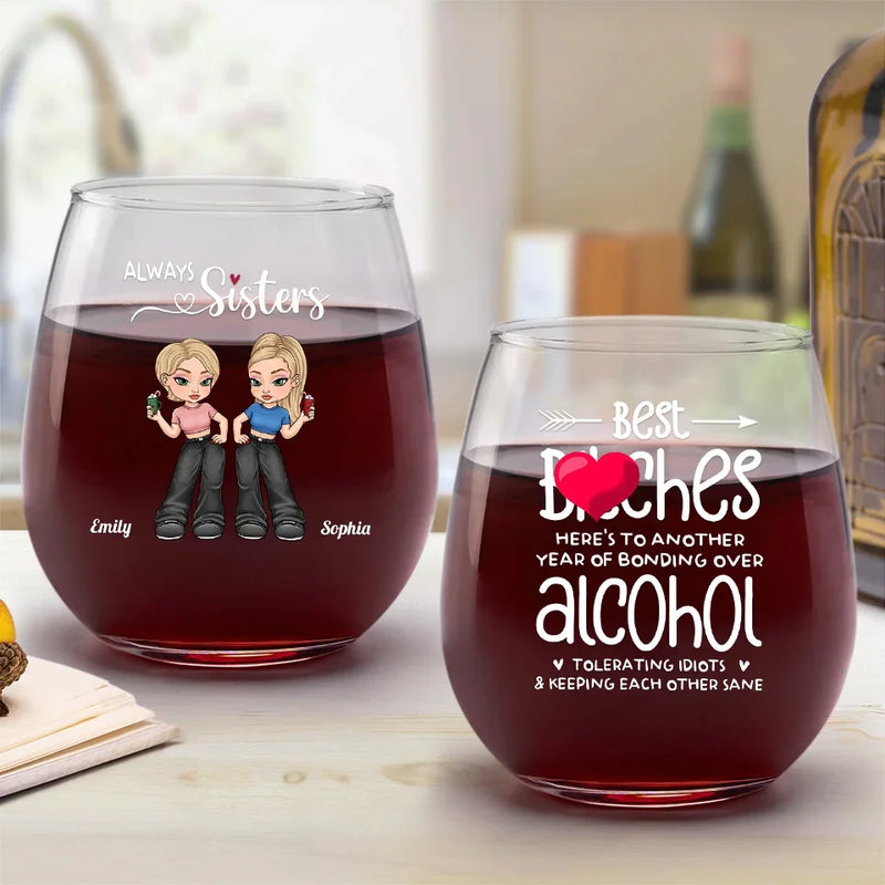 Custom Name Sister Bestie Gifts - Personalized Wine Glass