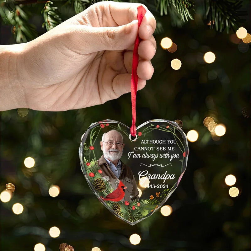 Custom Photo Those We Love Don't Go Away, They Walk Beside Us Everyday - Memorial Personalized Custom Heart Glass Ornament - Sympathy Gift, Christmas Gift For Family Members