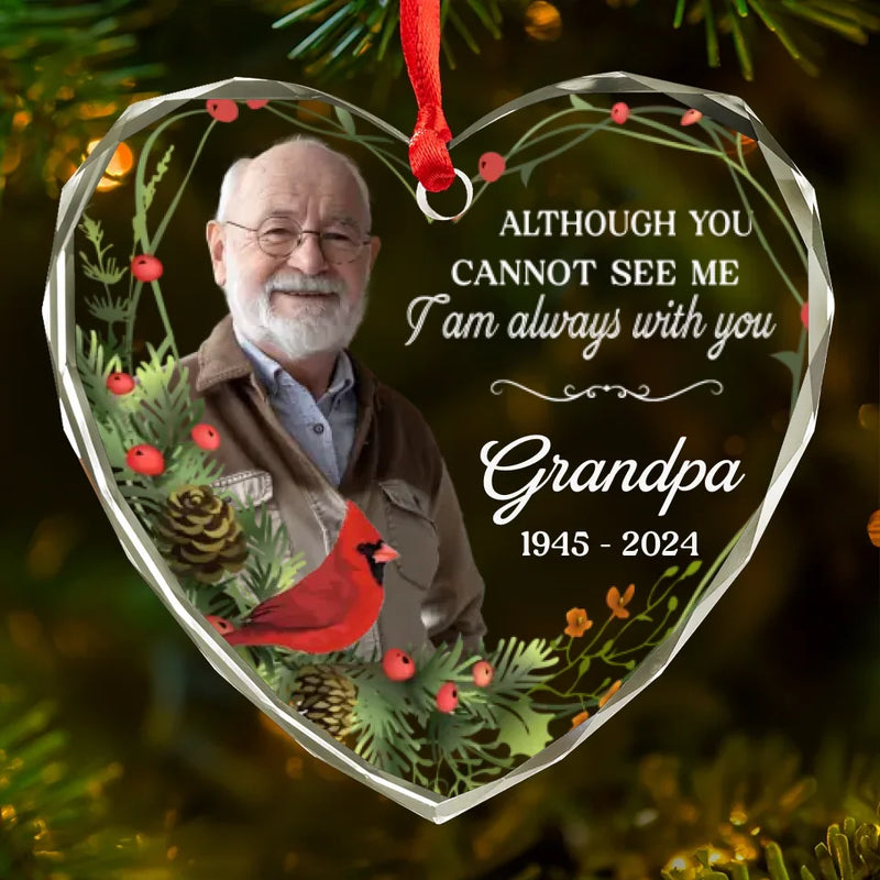 Custom Photo Those We Love Don't Go Away, They Walk Beside Us Everyday - Memorial Personalized Custom Heart Glass Ornament - Sympathy Gift, Christmas Gift For Family Members