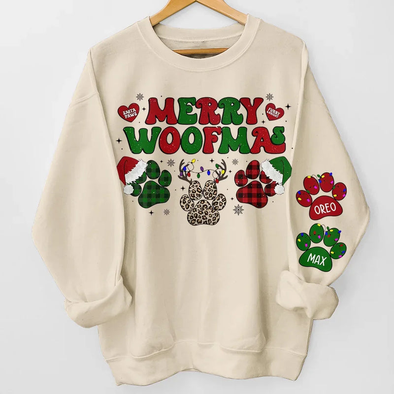 Meowy Catmas - Dog & Cat Personalized Custom Unisex Sweatshirt With Design On Sleeve - Christmas Gift For Pet Owners, Pet Lovers