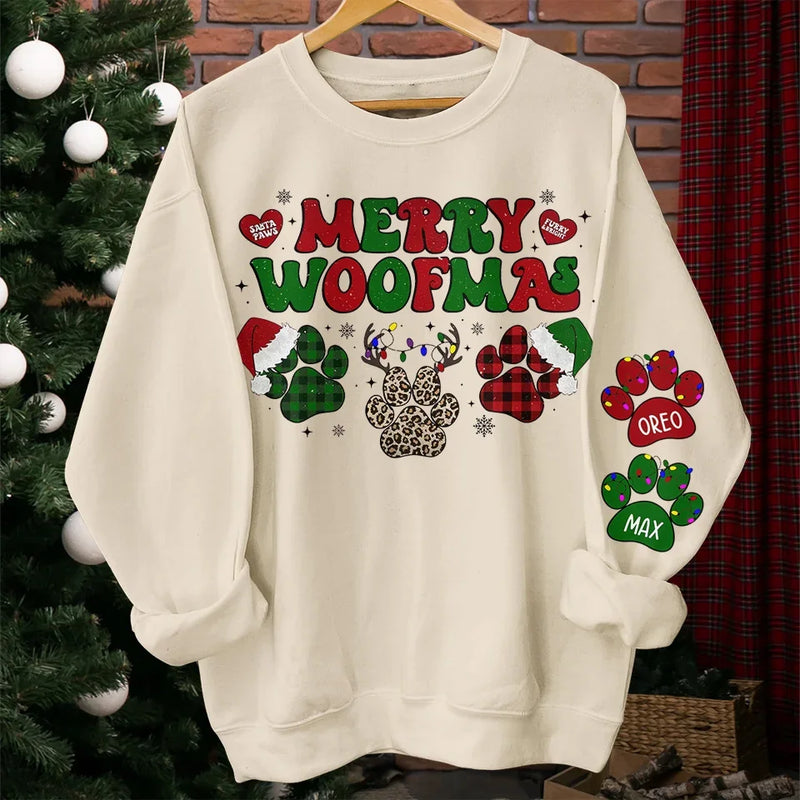 Meowy Catmas - Dog & Cat Personalized Custom Unisex Sweatshirt With Design On Sleeve - Christmas Gift For Pet Owners, Pet Lovers