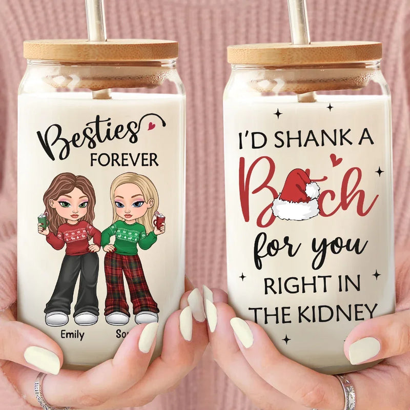 I Love My Crazy Best Friends - Bestie Personalized Custom Glass Cup, Iced Coffee Cup - Christmas Gift For Best Friends, BFF, Sisters