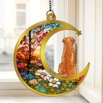 Custom Name Dog Moon and Floral Garden Decor - Personalized Suncatcher Ornament