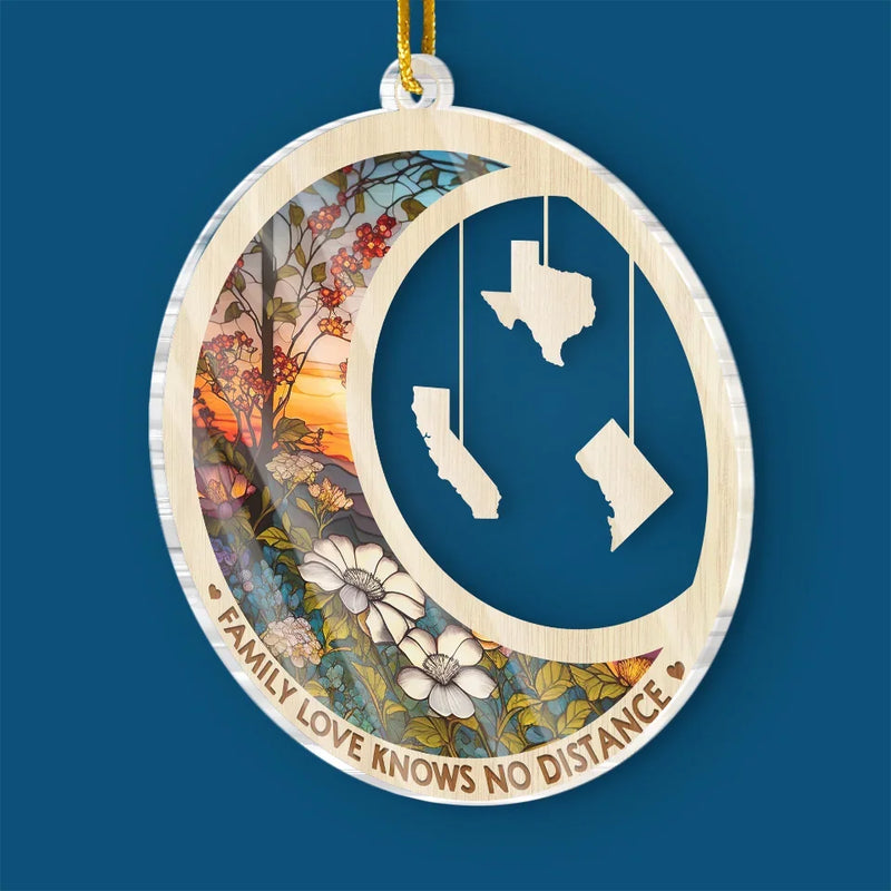 Family Love Knows No Distance - Family Personalized Custom Ornament - Acrylic Custom Shaped - Christmas Gift For Family Members