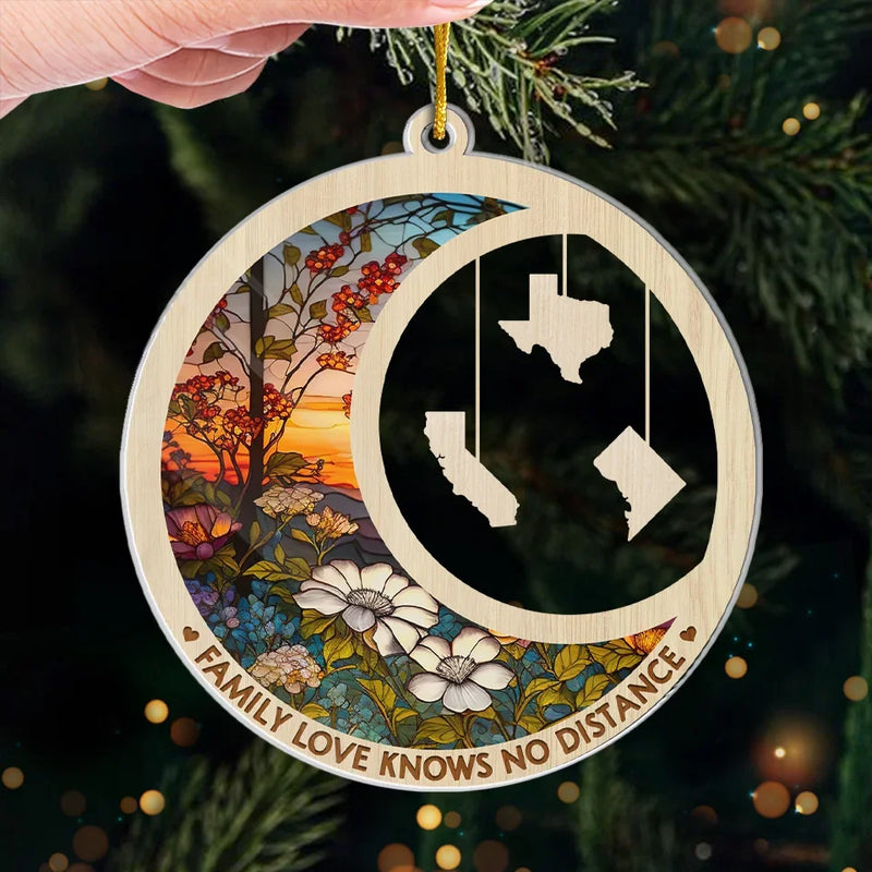 Family Love Knows No Distance - Family Personalized Custom Ornament - Acrylic Custom Shaped - Christmas Gift For Family Members