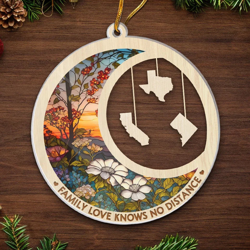 Family Love Knows No Distance - Family Personalized Custom Ornament - Acrylic Custom Shaped - Christmas Gift For Family Members