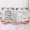 Never Too Far To Have Tea Together - Bestie Personalized Custom 14oz Stainless Steel Tumbler With Handle - Gift For Best Friends, BFF, Sisters