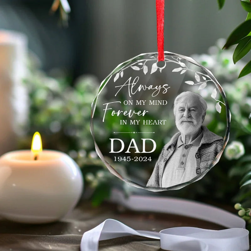 Custom Photo You’re In Our Hearts And Thoughts - Memorial Personalized Custom Circle Glass Ornament - Sympathy Gift, Christmas Gift For Family Members