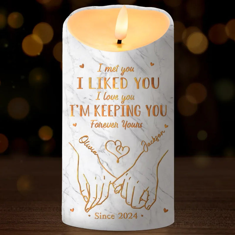 Two Hearts, One Grip - Couple Personalized Custom LED Candle - Christmas Gift For Husband Wife, Anniversary