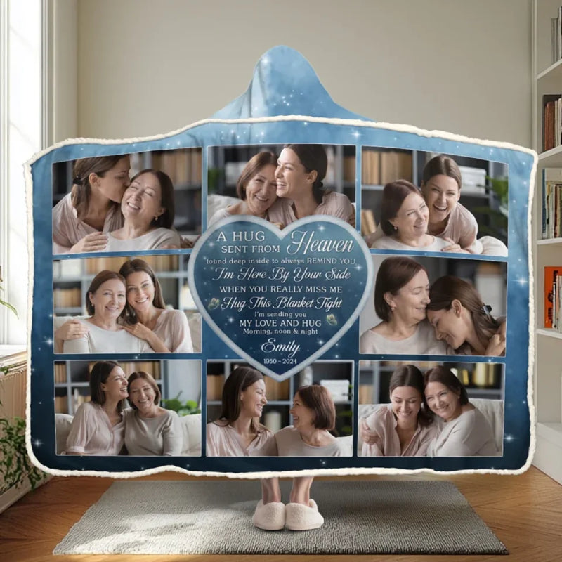 Custom Photo A Hug Sent From Heaven - Memorial Personalized Custom Snuggle Blanket, Hoodie Blanket - Sympathy Gift, Christmas Gift For Family Members