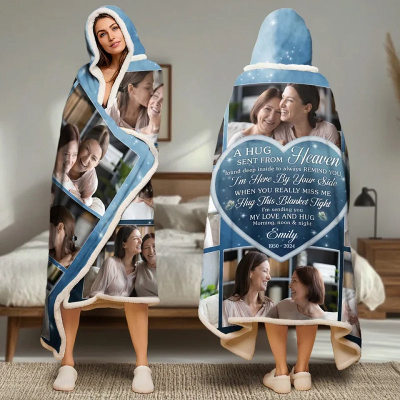 Custom Photo A Hug Sent From Heaven - Memorial Personalized Custom Snuggle Blanket, Hoodie Blanket - Sympathy Gift, Christmas Gift For Family Members