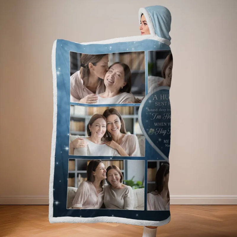 Custom Photo A Hug Sent From Heaven - Memorial Personalized Custom Snuggle Blanket, Hoodie Blanket - Sympathy Gift, Christmas Gift For Family Members