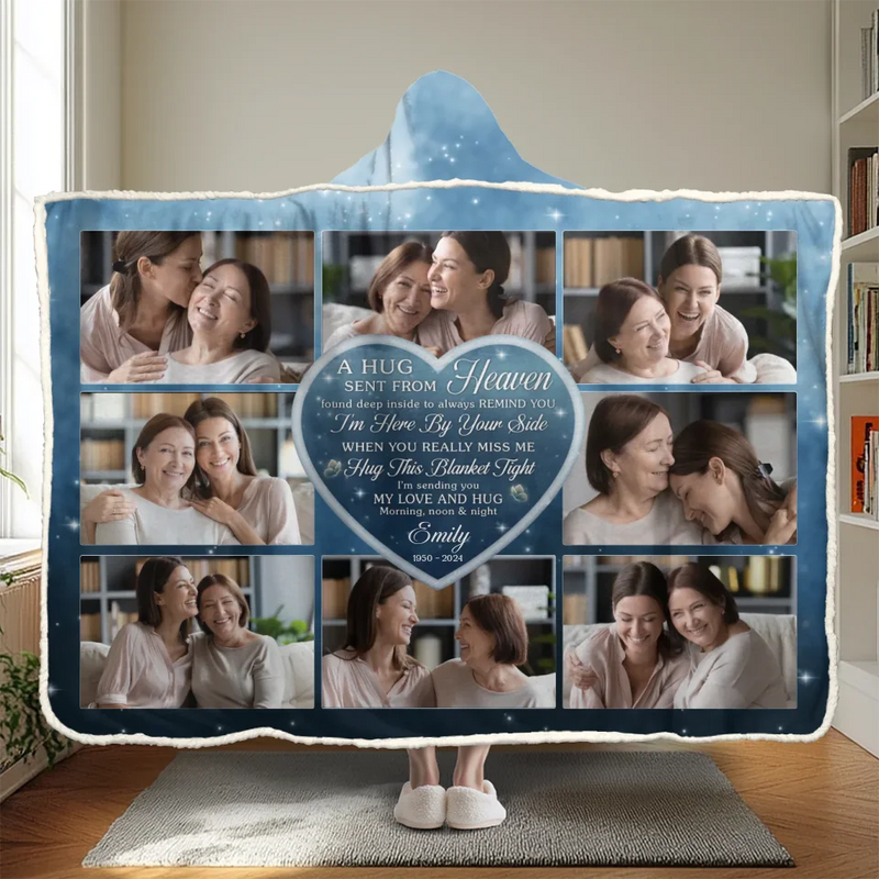 Custom Photo A Hug Sent From Heaven - Memorial Personalized Custom Snuggle Blanket, Hoodie Blanket - Sympathy Gift, Christmas Gift For Family Members