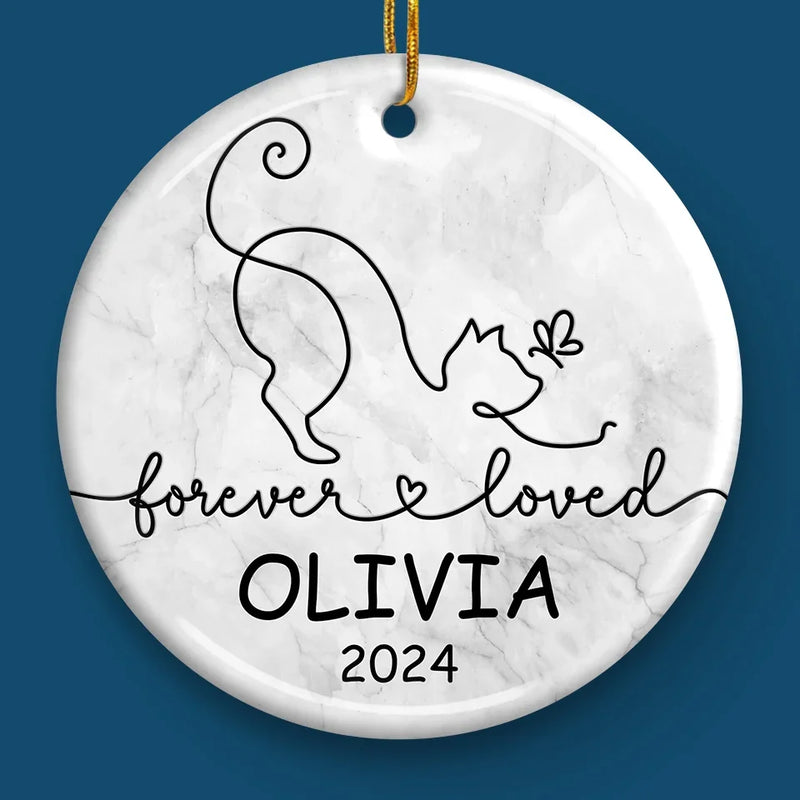Forever Loved - Memorial Personalized Custom Ornament - Ceramic Round Shaped - Sympathy Gift, Christmas Gift For Pet Owners, Pet Lovers