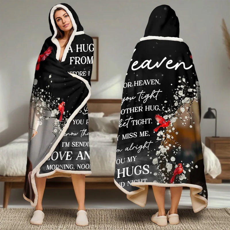 Custom Photo A Hug From Heaven - Memorial Personalized Custom Snuggle Blanket, Hoodie Blanket - Sympathy Gift, Christmas Gift For Family Members