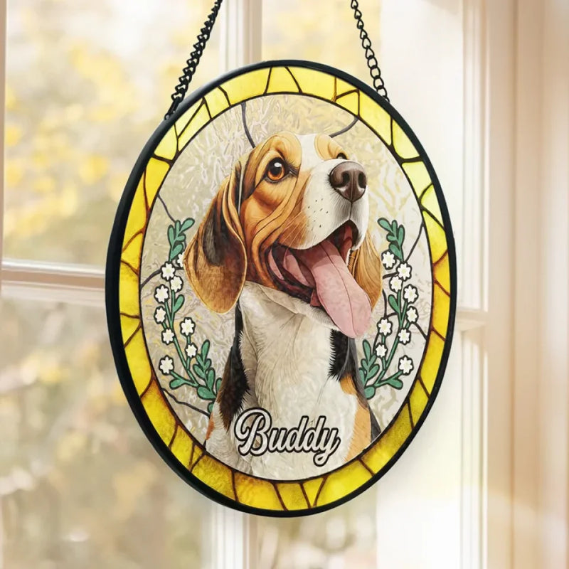 Custom Photo You Left Paw Prints On My Heart That Will Never Fade - Memorial Personalized Custom Stained Glass Window Hanging Suncatcher - Sympathy Gift For Pet Owners, Pet Lovers