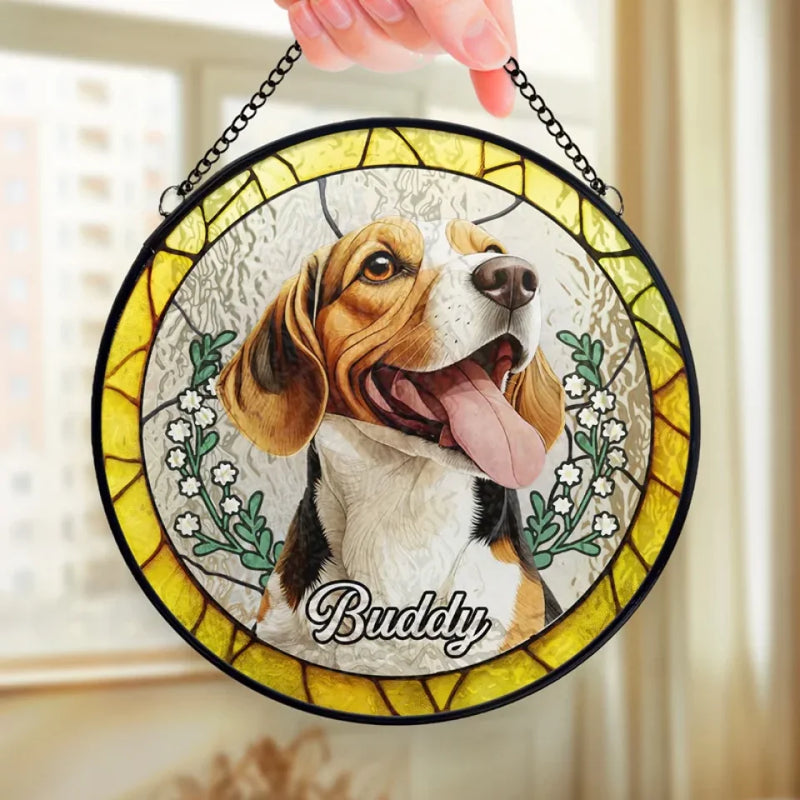 Custom Photo You Left Paw Prints On My Heart That Will Never Fade - Memorial Personalized Custom Stained Glass Window Hanging Suncatcher - Sympathy Gift For Pet Owners, Pet Lovers