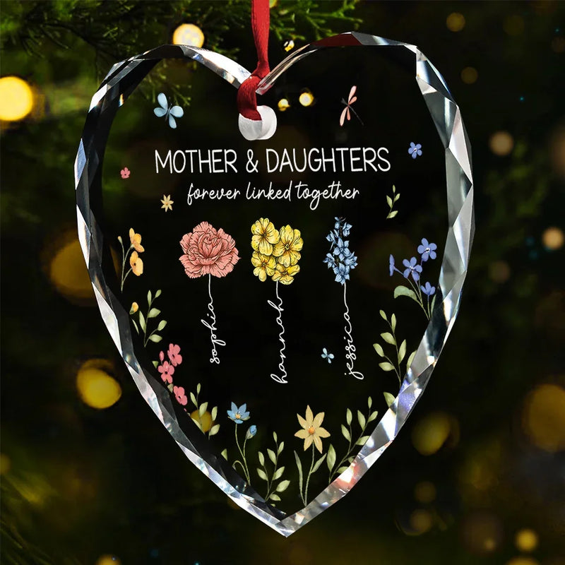 A Mom’s Heart Is A Bouquet Of Kindness - Family Personalized Custom Heart Glass Ornament - Christmas Gift For Mom, Daughter