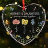 A Mom’s Heart Is A Bouquet Of Kindness - Family Personalized Custom Heart Glass Ornament - Christmas Gift For Mom, Daughter