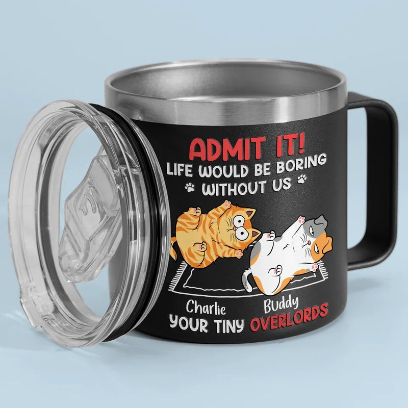 Keep Calm And Rub The Belly - Dog & Cat Personalized Custom 14oz Stainless Steel Tumbler With Handle - Christmas Gift For Pet Owners, Pet Lovers