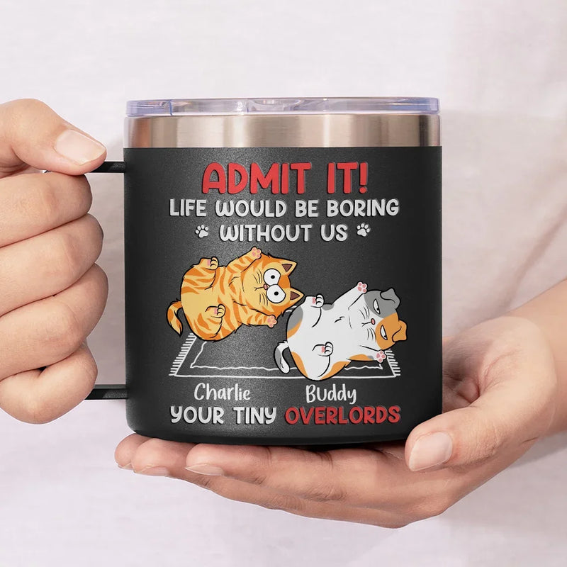 Keep Calm And Rub The Belly - Dog & Cat Personalized Custom 14oz Stainless Steel Tumbler With Handle - Christmas Gift For Pet Owners, Pet Lovers