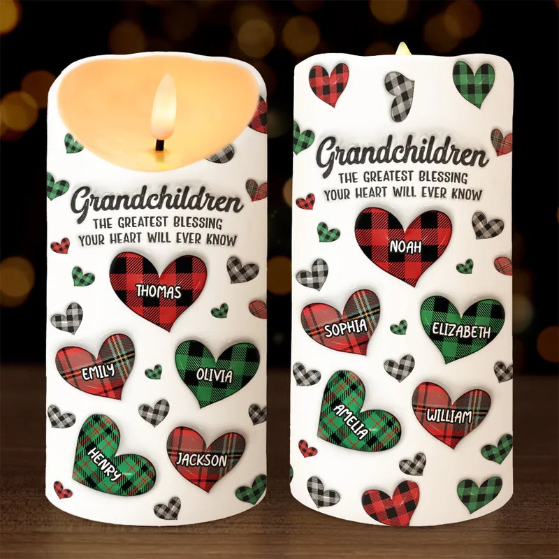 Grandkids Make Life More Grand - Family Personalized Custom 3D Inflated Effect Printed LED Candle - Christmas Gift For Grandma, Grandpa, Grandkids