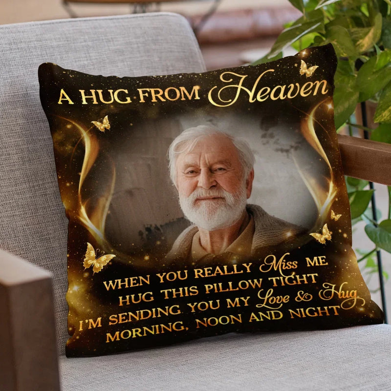 Custom Photo A Hug From Heaven - Memorial Personalized Custom Pillow - Sympathy Gift, Christmas Gift For Family Members