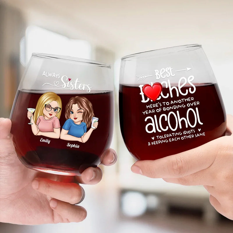 Keeping Each Other Sane - Bestie Personalized Custom Wine Glass - Gift For Best Friends, BFF, Sisters
