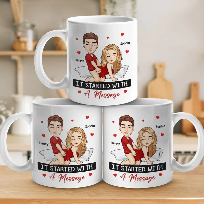 It Started With A Message - Couple Personalized Custom Mug - Christmas Gift For Husband Wife, Anniversary