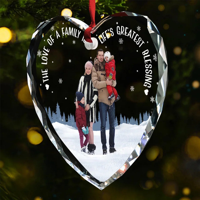 Custom Photo The Love Between Family Is Forever - Family Personalized Custom Heart Glass Ornament - Christmas Gift For Family Members