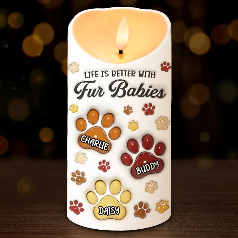 Life Is Better With Paws - Dog & Cat Personalized Custom 3D Inflated Effect Printed LED Candle - Christmas Gift For Pet Owners, Pet Lovers