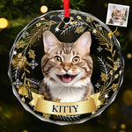 Custom Pet Photo Christmas Gifts for Cat Lovers - Personalized Glass Ornament