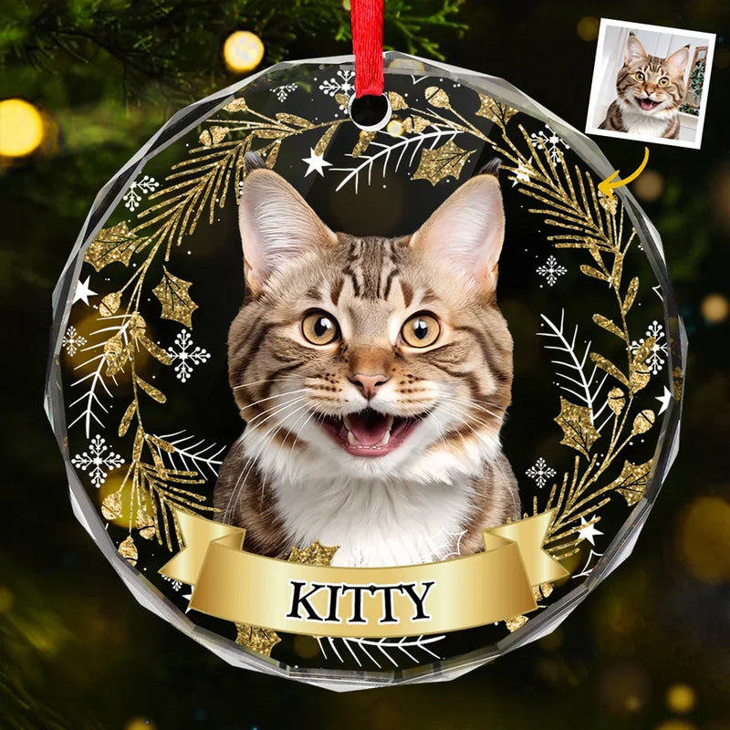 Custom Pet Photo Christmas Gifts for Cat Lovers - Personalized Glass Ornament