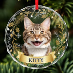 Custom Pet Photo Christmas Gifts for Cat Lovers - Personalized Glass Ornament