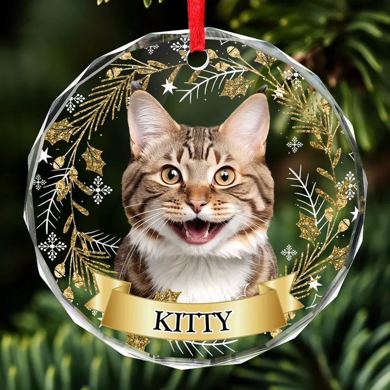 Custom Pet Photo Christmas Gifts for Cat Lovers - Personalized Glass Ornament