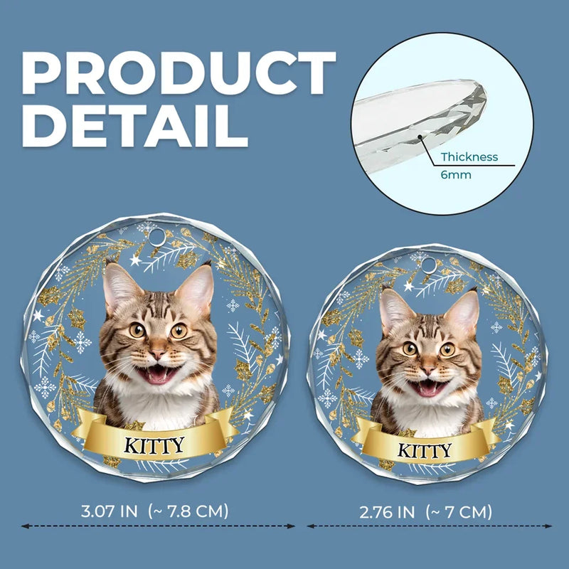 Custom Photo Happiness Is A Purring Kitty - Dog & Cat Personalized Custom Circle Glass Ornament - Christmas Gift For Pet Owners, Pet Lovers