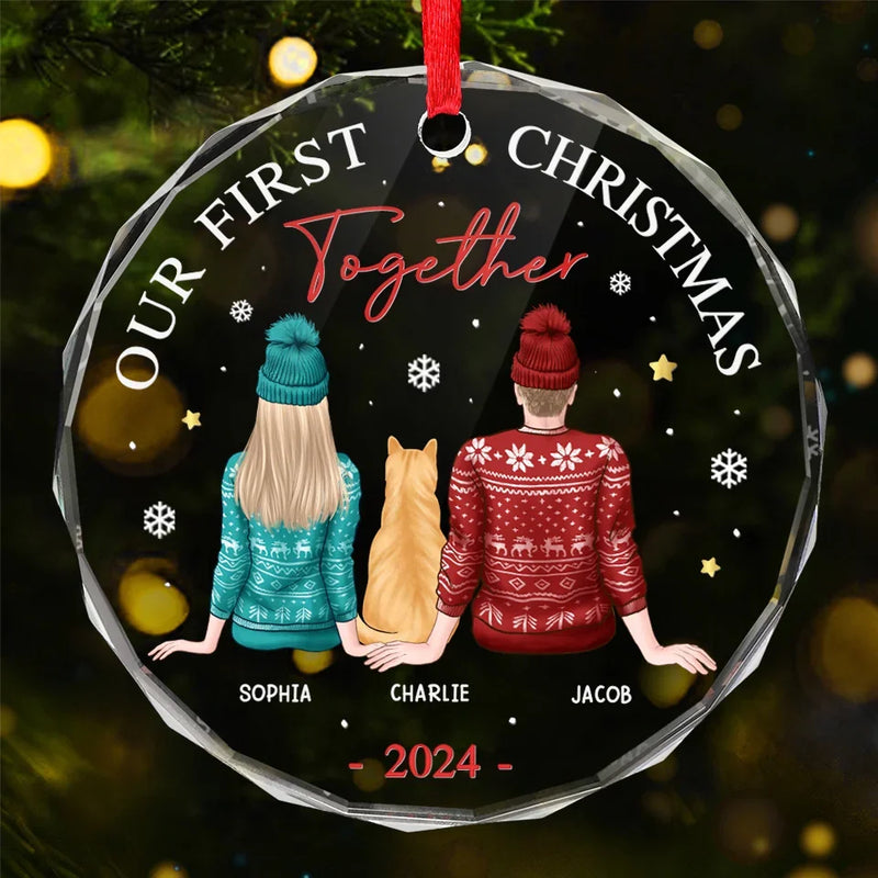 Custom Name Our First Christmas Gifts for Couples - Personalized Glass Ornament