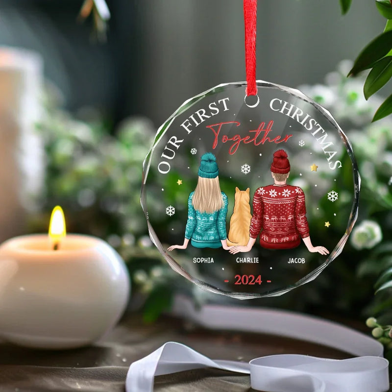 Custom Name Our First Christmas Gifts for Couples - Personalized Glass Ornament