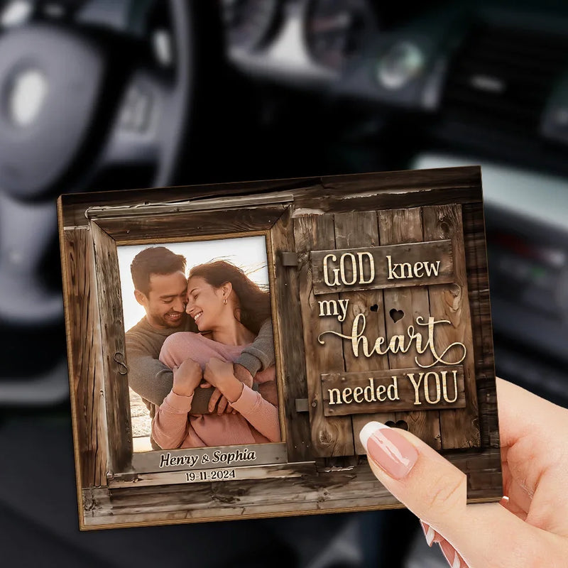 Custom Photo God Knew My Heart Needed You - Couple Personalized Custom Car Visor Clip - New Arrival, Christmas Gift For Husband Wife, Anniversary AMZ