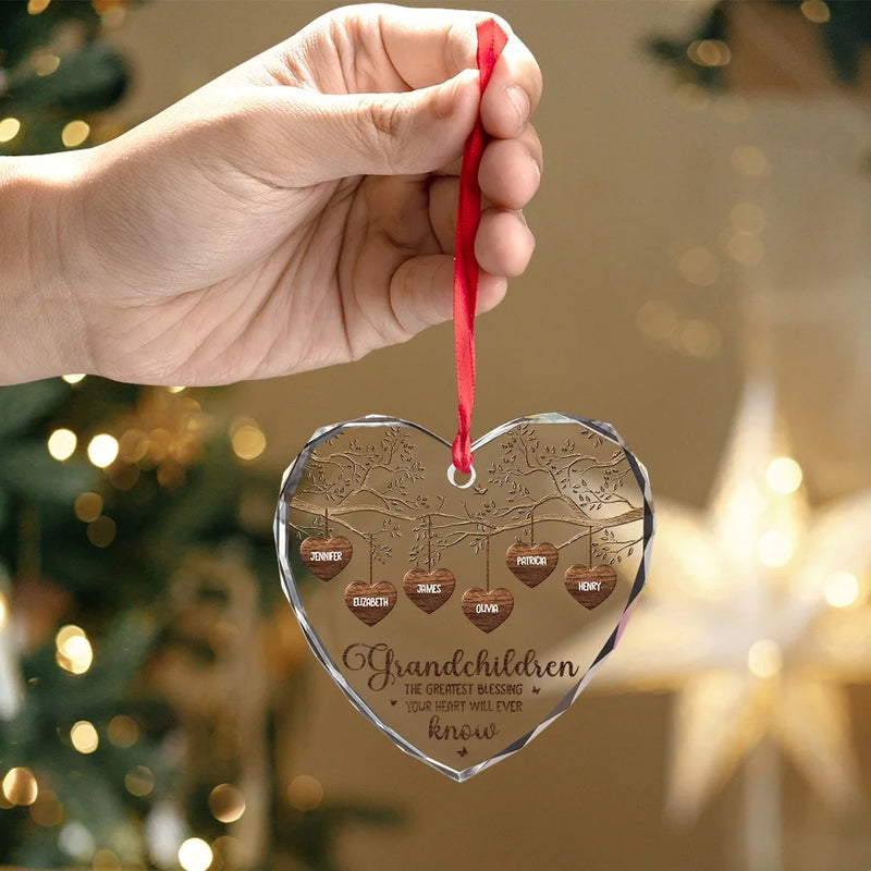 Grandkids Make Life More Grand - Family Personalized Custom Heart Glass Ornament - New Arrival, Christmas Gift For Grandma AMZ
