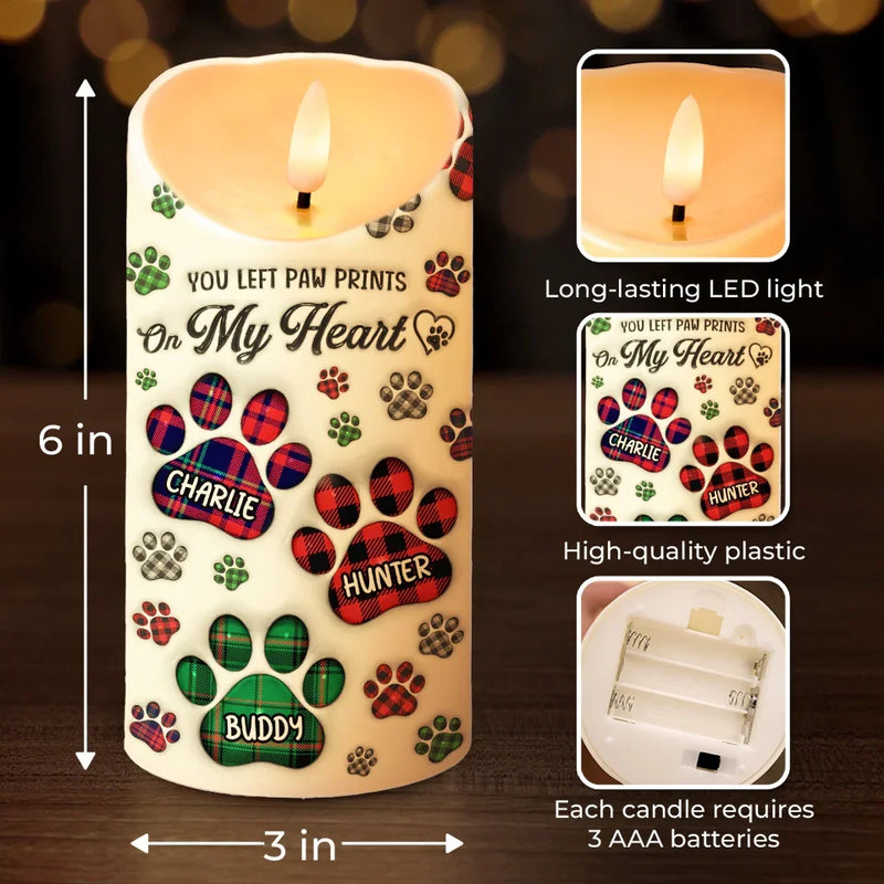 You Left Paw Prints On My Heart - Memorial Personalized Custom LED Candle - New Arrival, Sympathy Gift, Christmas Gift For Pet Owners, Pet Lovers AMZ