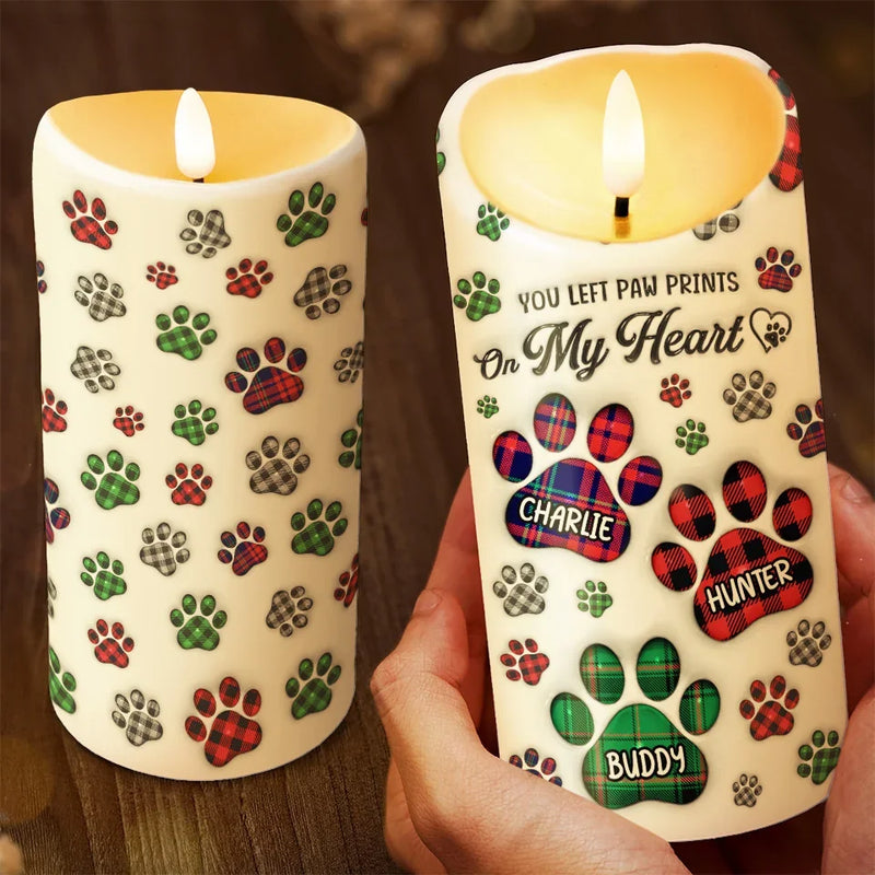 You Left Paw Prints On My Heart - Memorial Personalized Custom LED Candle - New Arrival, Sympathy Gift, Christmas Gift For Pet Owners, Pet Lovers AMZ