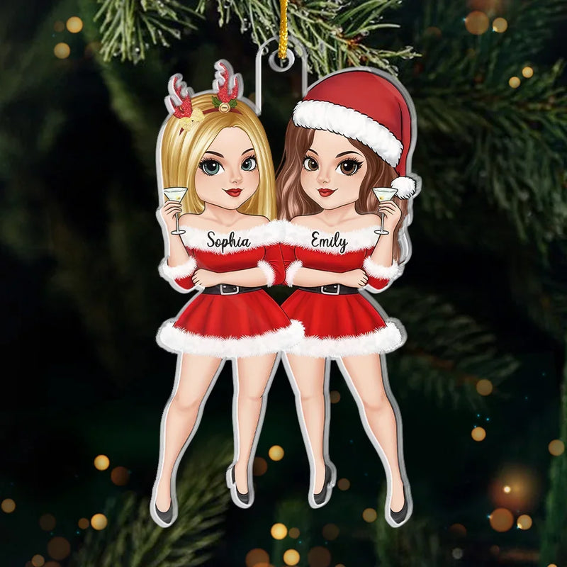 Merry Christmas, Festive Friends - Bestie Personalized Custom Ornament - Acrylic Custom Shaped - Christmas Gift For Best Friends, BFF, Sisters