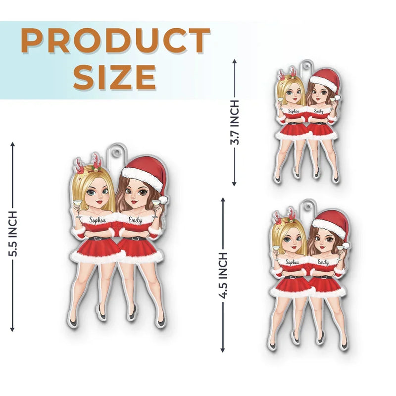 Merry Christmas, Festive Friends - Bestie Personalized Custom Ornament - Acrylic Custom Shaped - Christmas Gift For Best Friends, BFF, Sisters
