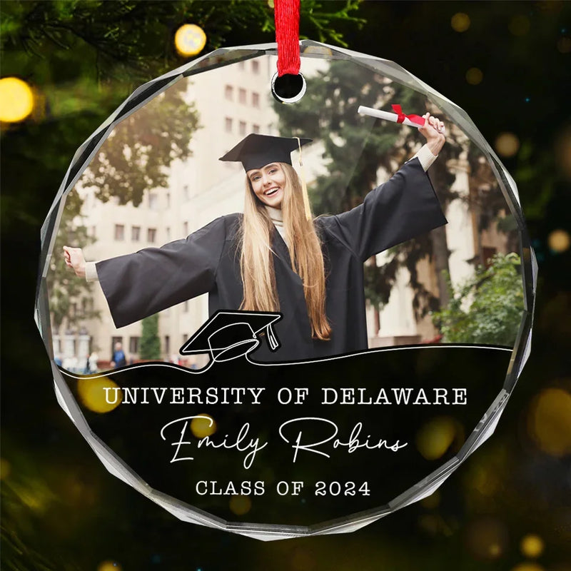Custom Photo The World Is Yours Congratulations To The Graduates - Family Personalized Custom Circle Glass Ornament - Christmas Gift, Graduation Gift For Family Members, Siblings, Brothers, Sisters