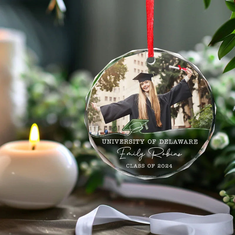 Custom Photo The World Is Yours Congratulations To The Graduates - Family Personalized Custom Circle Glass Ornament - Christmas Gift, Graduation Gift For Family Members, Siblings, Brothers, Sisters